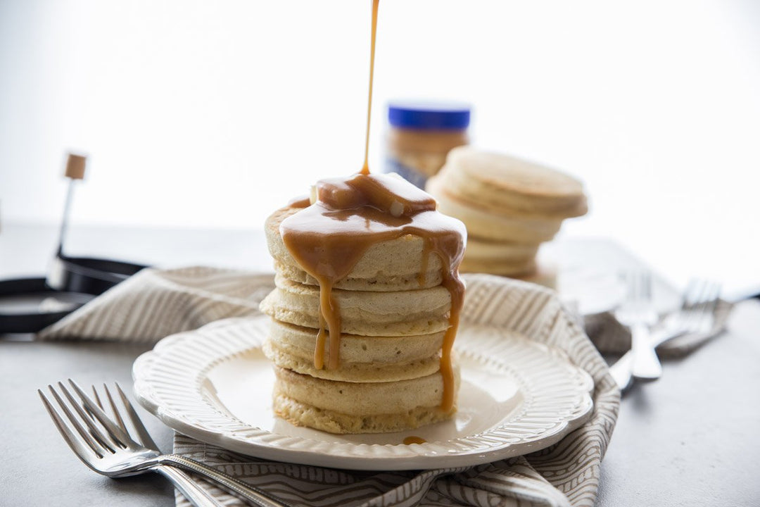 Fluffy Japanese-Style Pancakes with Peanut Butter Maple Syrup