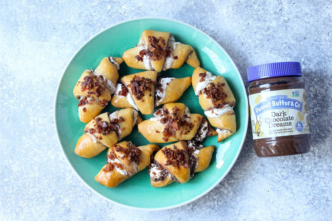 Dark Chocolate Peanut Butter Crescents with Marshmallow & Bacon