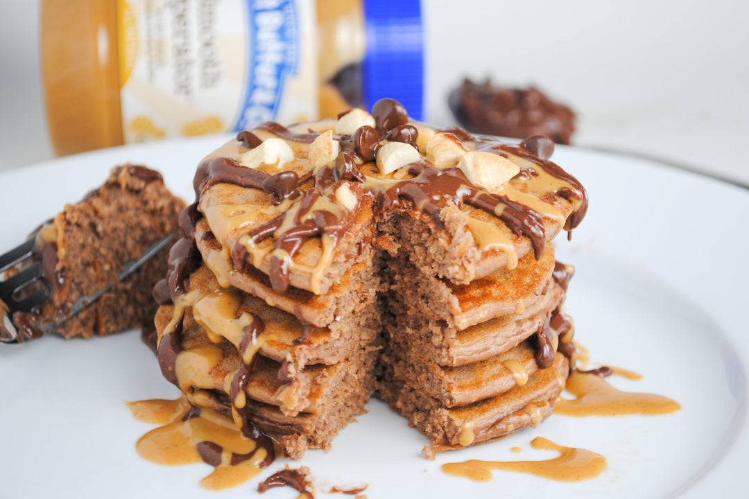 Chocolate Peanut Butter Protein Pancakes