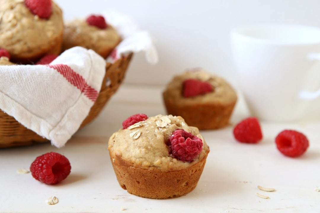 Peanut Butter Oat Muffins with Raspberries