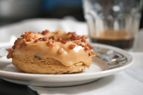 Maple Peanut Butter Donuts with Bacon Bits