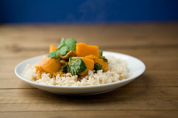 Peanut Buttery Sweet Potato, Spinach & Mushroom Stew