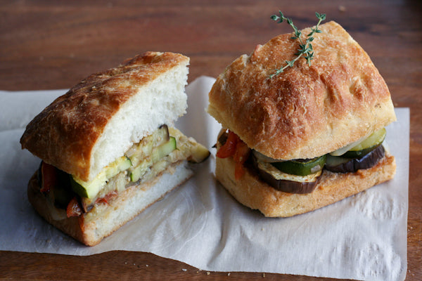 Roasted Vegetable Sandwich with Garlic Peanut Spread