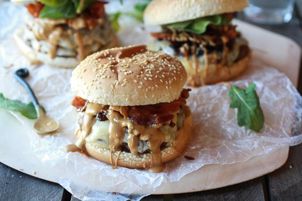 Caramelized Onion, Gruyere, Bacon and Peanut Butter Burgers