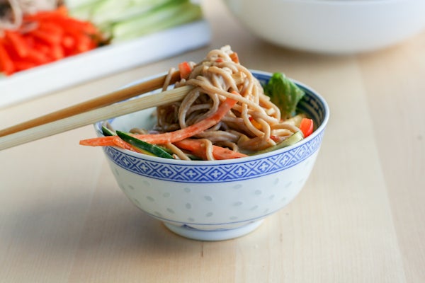 Soba Noodle and Vegetable Platter with Peanut Butter Sauce
