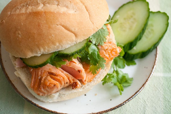 Grilled Peanut Butter-Glazed Salmon and Cucumber Sandwiches