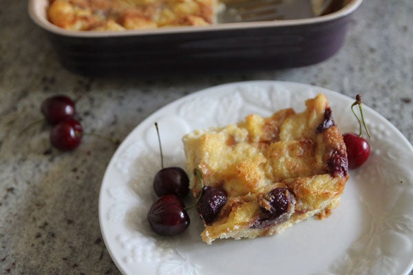 Peanut Butter and Cherry Bread Pudding