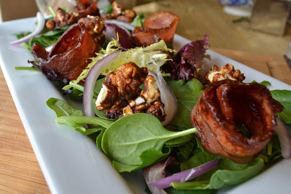 Spring Salad with Sweet & Salty PB Popcorn Croutons and Sweet & Salty Dressing