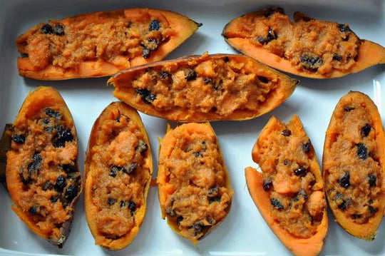 Twice Baked Cinnamon Raisin Swirl Sweet Potatoes