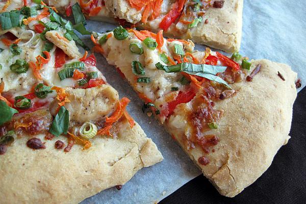 Thai Chicken Pizza with Peanut Butter Sauce