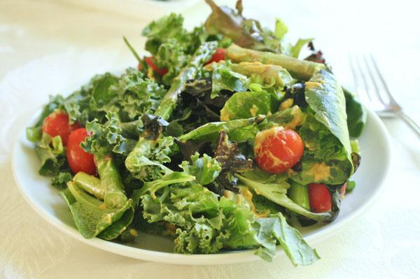 Spring Asparagus Salad with White Chocolate Peanut Butter Mustard Dressing