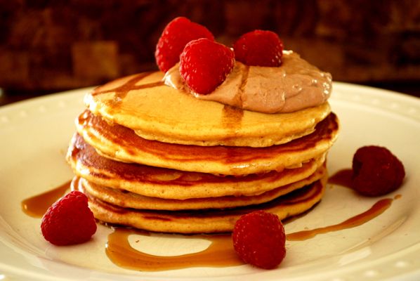 Peanut Butter Pancakes with Chocolate Yogurt Cream