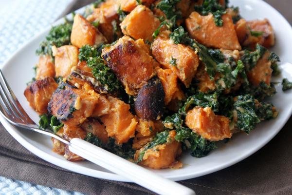 Roasted Sweet Potato Salad with Peanut Butter Dressing