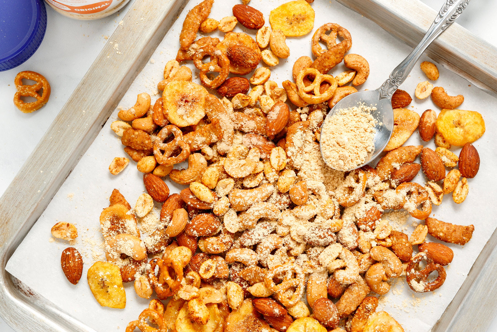  Spicy Peanut Butter Snack Mix on a table