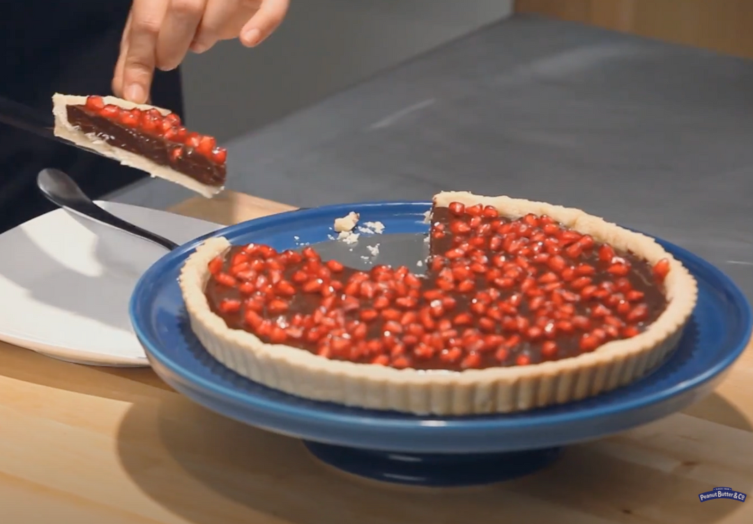 VIDEO RECIPE: Chocolate Peanut Butter Pomegranate Tart