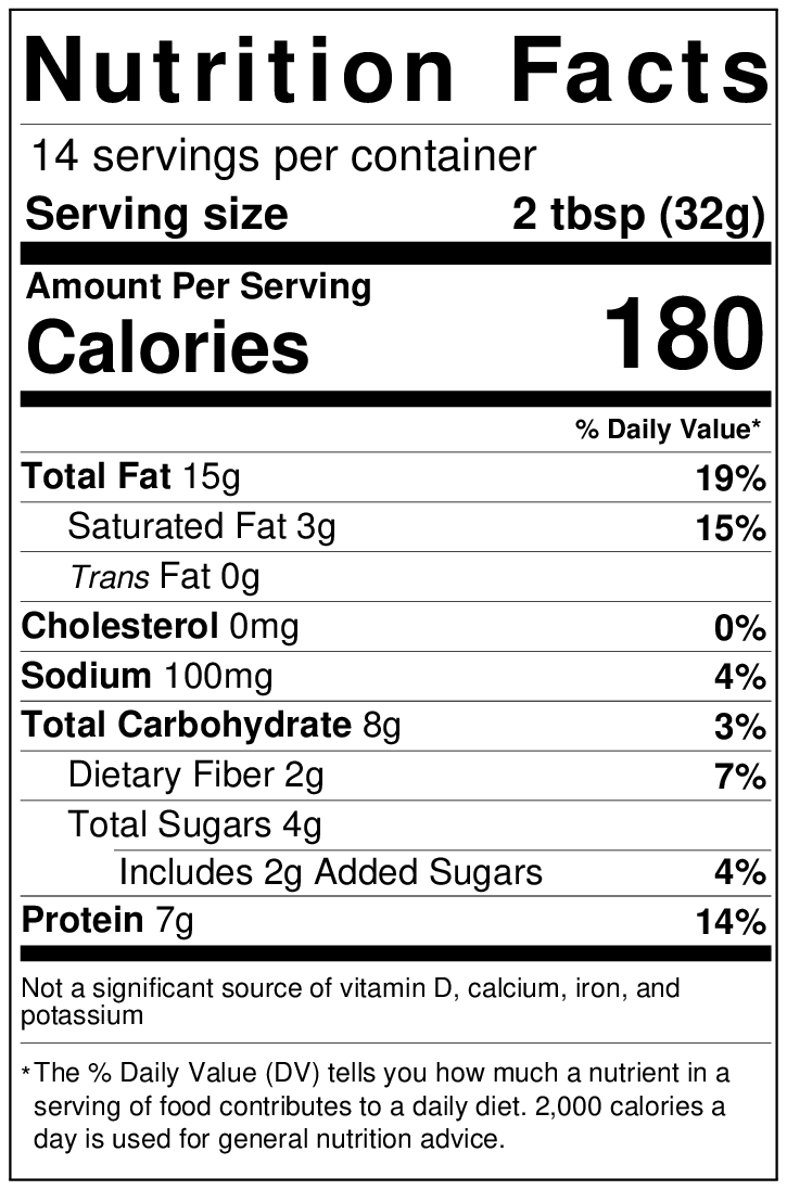 Nutritional Label for Peanut Butter Cinnamon Swirl